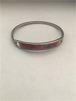 Alpca Silver And Red Coral Bangle Bracelet