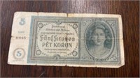 Bank Note Bohemia and Moravia 5