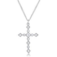 Silvertone .24ct White Topaz Cross Necklace