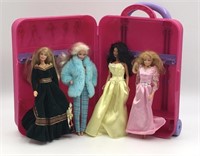 Barbie Rolling Suitcase W/ 4 Barbie Dolls In