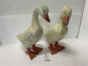 Hand-painted Pair Ceramic White Geese