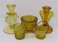Yellow Glassware (Candle Stick, Toothpick Holder)