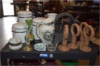 Three Canisters, Small Fountain, Vtg Milk Glass