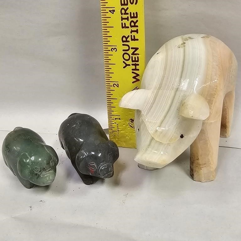 3 Carved Stone Pigs