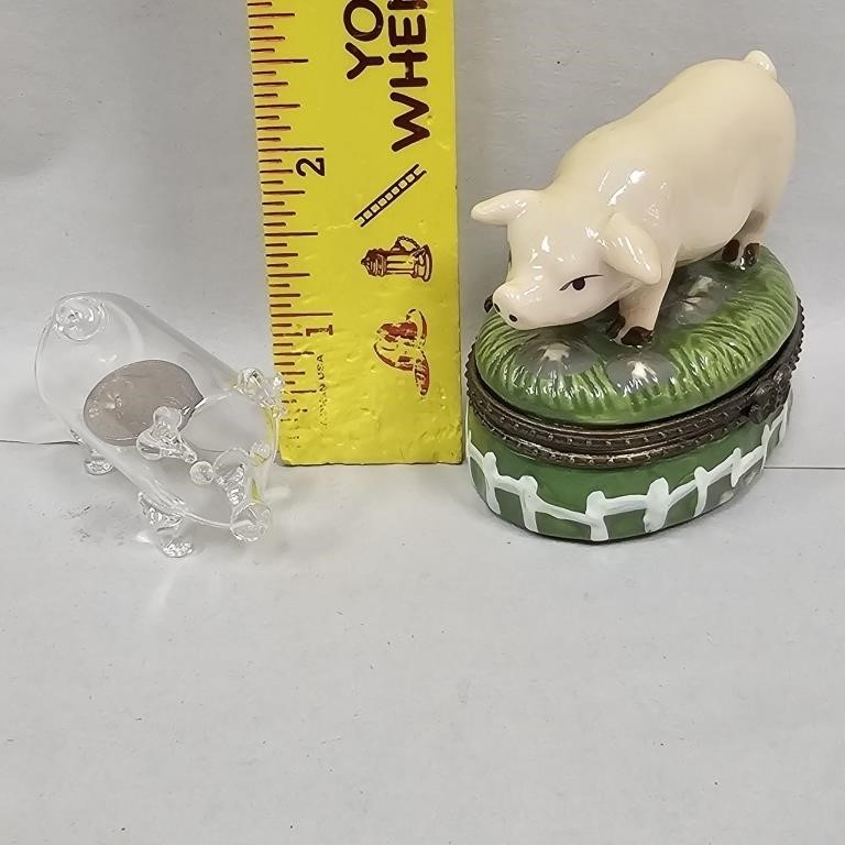 Blown Glass Pig & Pig Trinket Box