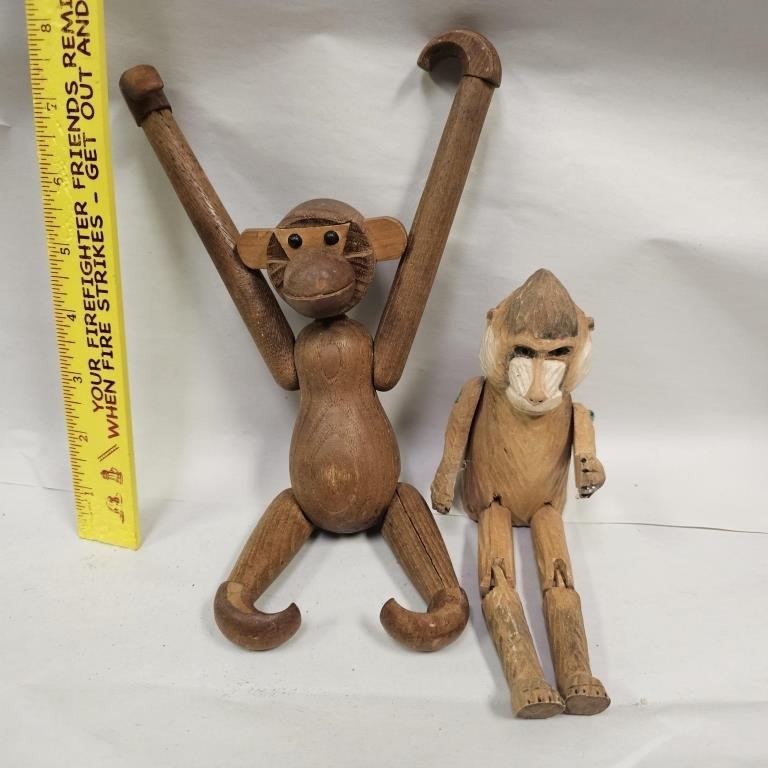 2 Wooden Jointed Monkey's