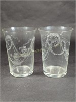 Two Vintage FOSTORIA Glass Garland  Flat Tumblers