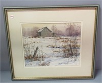 Signed unknown artist 1971 water color of winter