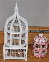 White wood bird cage-22"h & porcelain cage-12"h