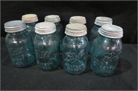 (8) QUART BLUE JARS W/ ZINC LIDS