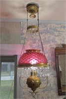 Antique Cranberry Hanging Oil Lamp NOTES!