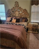 Queen Bed with Bedding Headboard and Nightstand