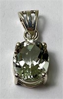 Sterling Green Amethyst Faceted Pendant 3 Grams
