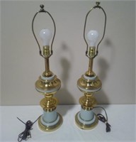 Pair of Stiffel Turquoise/Brass Table Lamps U7A