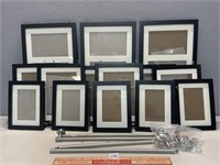 LARGE PICTURE FRAME LOT WITH WALL MOUNT HOOKED BAR