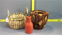 Wicker basket, Corn cob basket, Plastic bottle