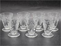 (7) Etched Crystal Footed Tumblers w/ Grapes