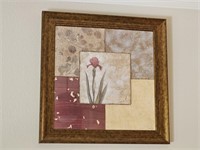 Framed Print w/ Quilted Pattern & Flower