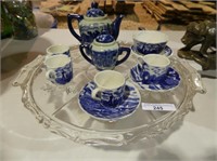 GLASS CAKE STAND & MINIATURE TEA SET