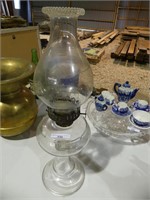 PRESSED GLASS PEDESTAL OIL LAMP