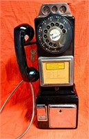 ANTIQUE ROTARY DIAL PAY PHONE WITH KEY WALL MOUNT