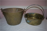 2 Unmatched Brass Buckets (one damaged)