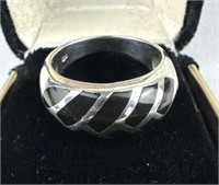 925 Silver Onyx Braid Style Domed Ring w/ Box