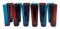 Collection Mid Century Glass Tumblers 6 Blue 6 Red
