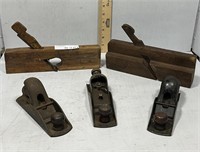 Grouping of 5 planes - 3 metal hand planes & two w