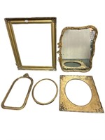 5 Misc. Items: Mirror-broken top, 4 Picture