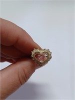 Marked 925 Heart Shape Pink and Clear Stone R