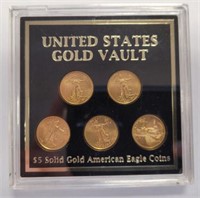 5 PC 5$ GOLD AMERICAN EAGLES US GOLD VAULT SERIES