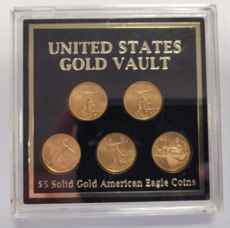 5 PC 5$ GOLD AMERICAN EAGLES US GOLD VAULT SERIES