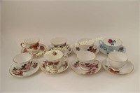 EIGHT ASSORTED ENGLISH BONE CHINA CUPS AND SAUCERS