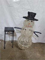 Metal Plant Stand & Electric Snowman 37" h