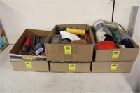 (6) Trays of Garage, Hardware & Household Items