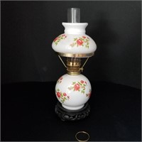VTG JAPAN WHITE MILK GLASS W/ RED ROSES OIL LAMP