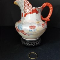 OLD CHINESE HAND-PAINTED PITCHER 6" TALL