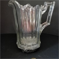 VTG CLEAR ART DECO THICK GLASS PITCHER 9 1/2" TALL