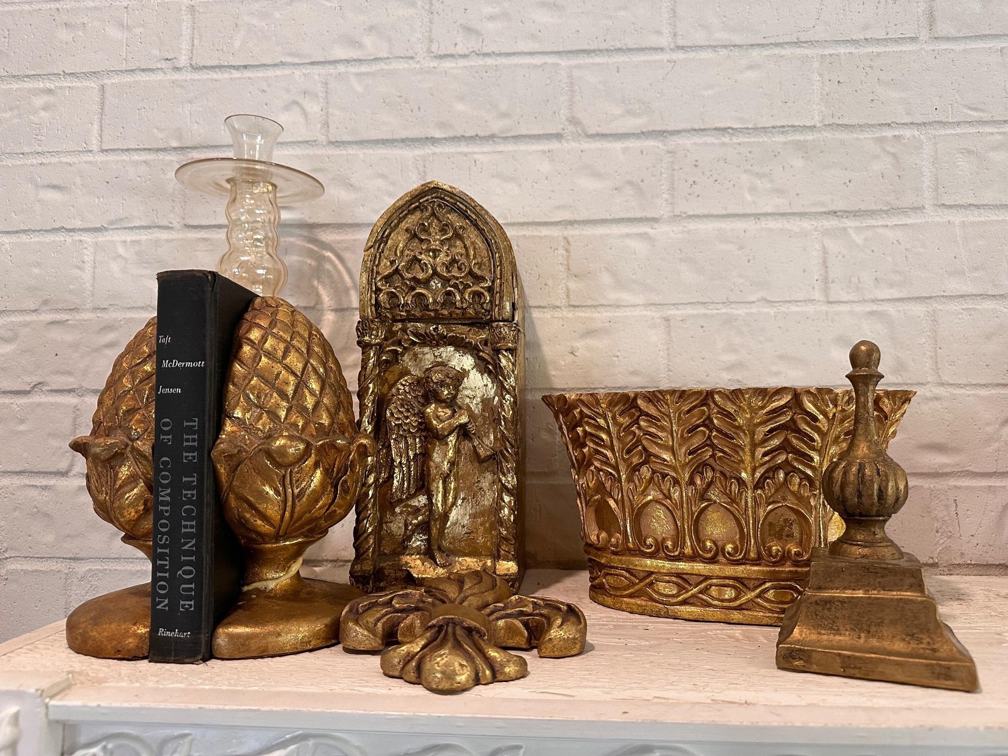 Bookends, Vase, gold tone decor items