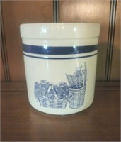 Basket Design 1 Qt. Crock with Blue Pattern