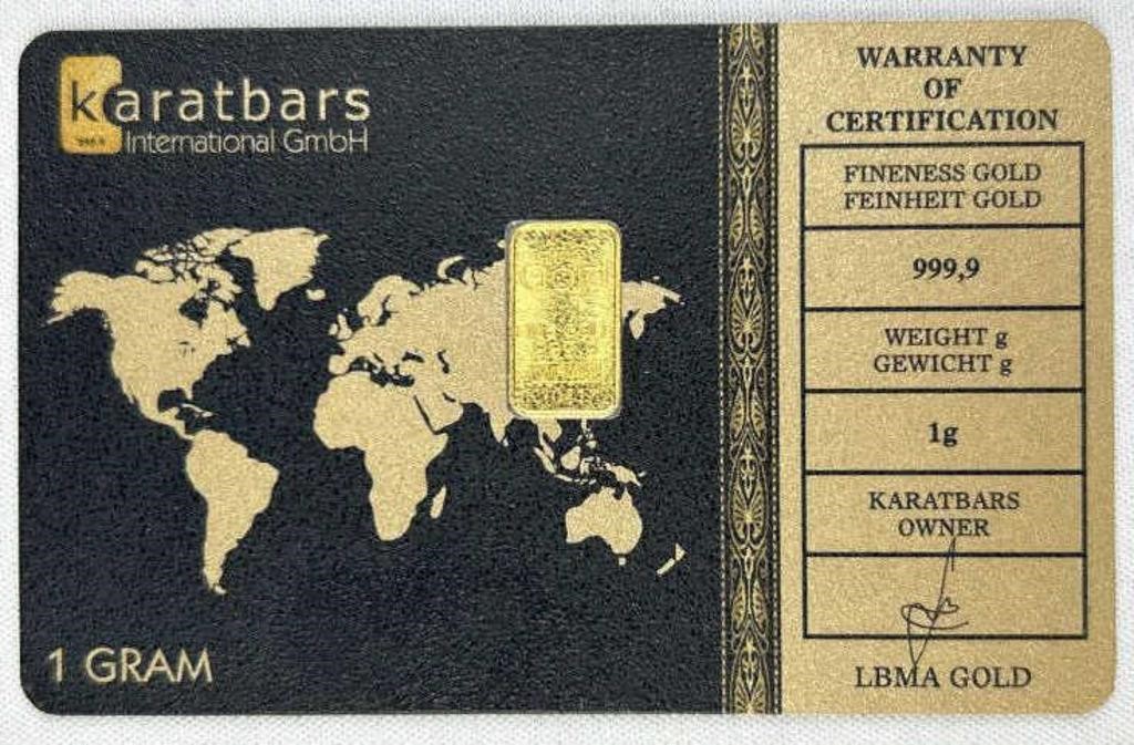 1g Gold Bar, Karatbars Carded w/ Assay 999,9