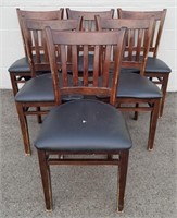 Wood Straight Back Chairs w/Black Vinyl Seats (6)