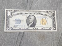 1934 Gold Seal $10 Silver Certificate AFRICA NICE!