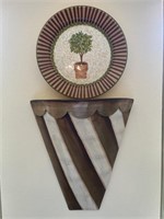 Hand Painted Tin Wall Sconce w/ Topiary Plate