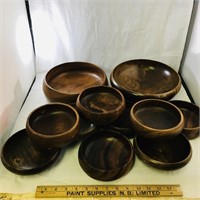 Lot Of 11 Assorted Wooden Salad Bowls
