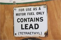 Porcelain gas pump sign Contains Lead