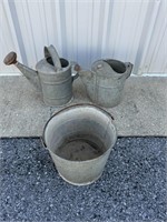 LOT OF 2 WATERING CANS & BUCKET