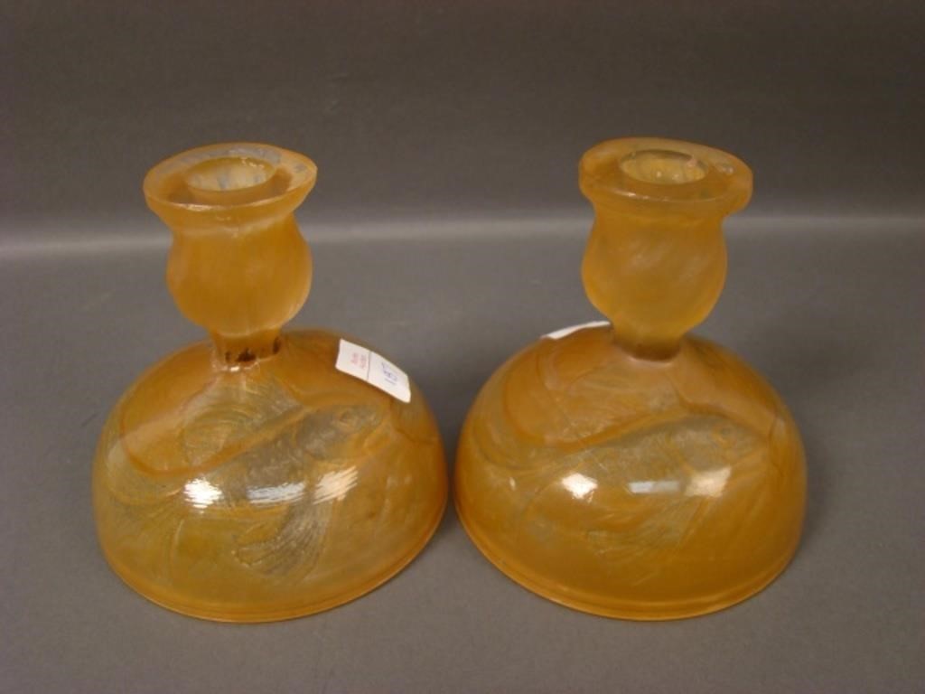 Pr. Consol. Honey Tropical Fish Candlesticks.