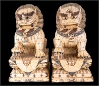 Pair of Bone Carved Foo Dog Statues